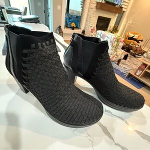 Black Woven Ankle Boots - Women